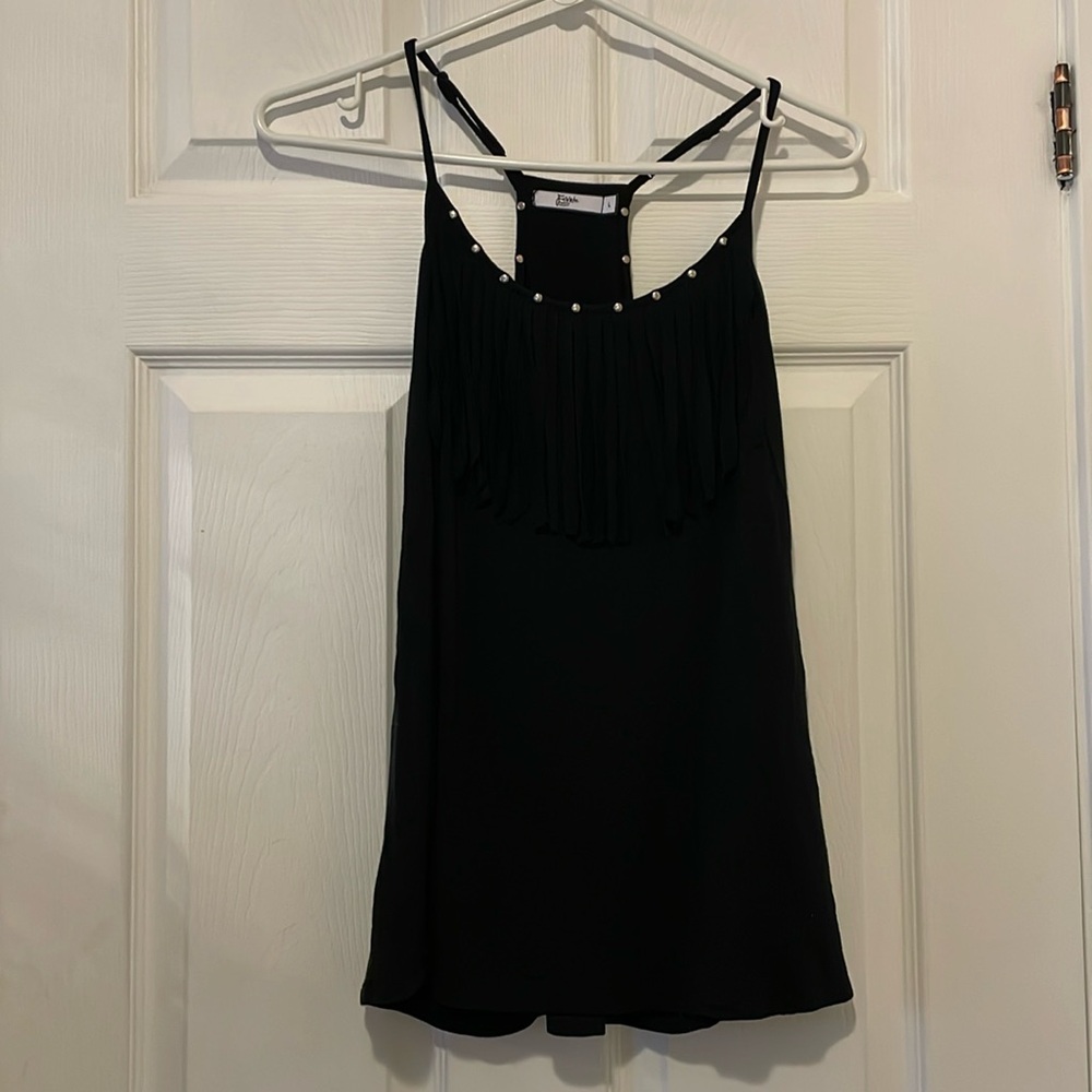 Fevrie fringef studded racer back tank top festival country goth cowgirl boho